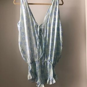 Blue and green print romper (swimsuit cover up)